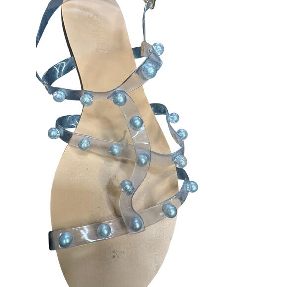 Schutz Yarin Studded Pearl Jelly Clear Beachy Flat Buckle Strap Sandals Size 8.5 - Picture 4 of 11